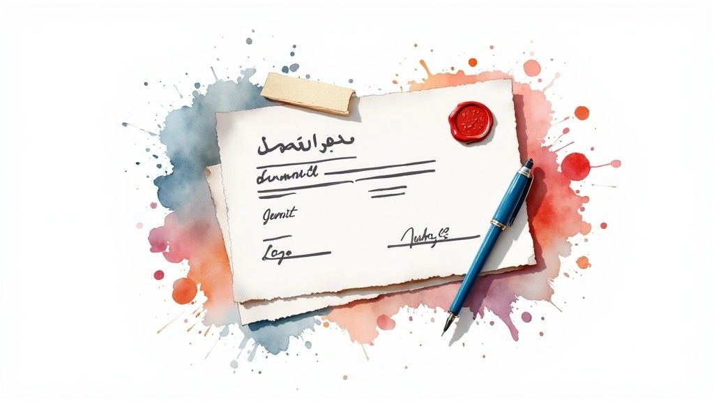 Illustration of official documents and a pen symbolizing company formation paperwork in Turkey