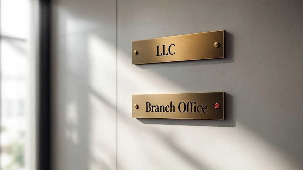 Business structure options in Turkey – LLC and branch office signs on wall
