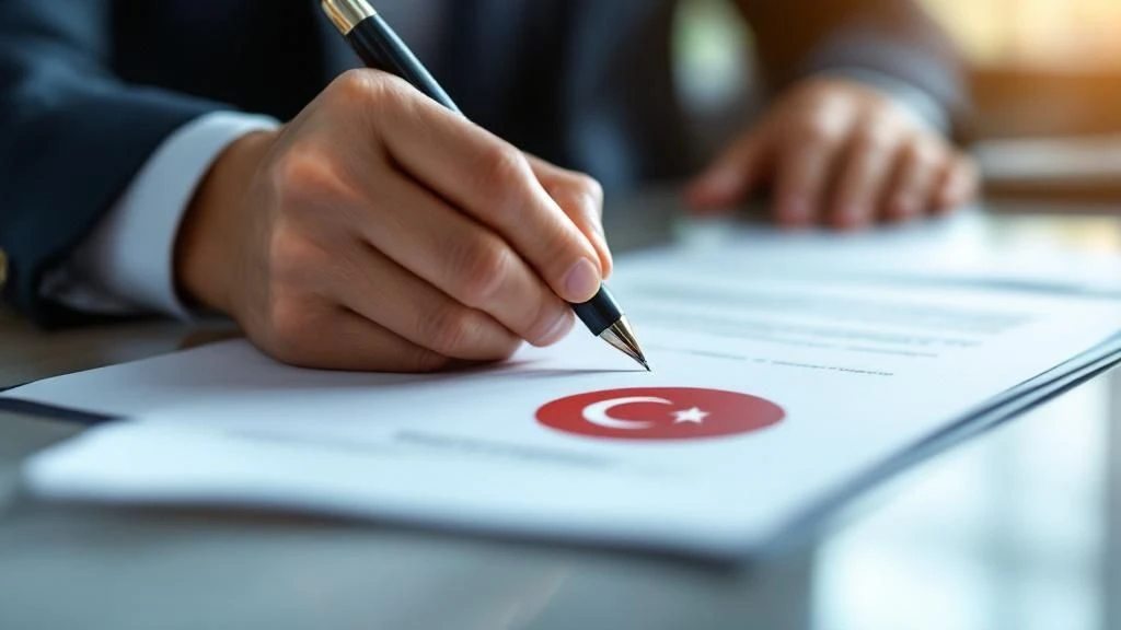 A businessperson signing an official Turkish document symbolizing equal treatment and legal fairness in Turkey’s business environment.