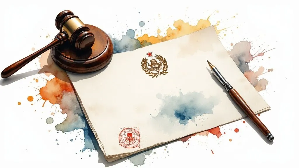 Legal documents, gavel, and pen symbolizing company registration and compliance requirements for setting up a branch office in Turkey.