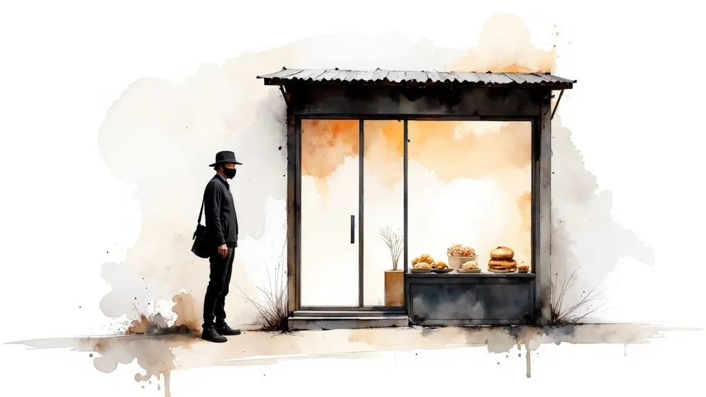 Küçük bir işletme dükkanı önünde duran müşteri – KOBİ ne demek sorusuna görsel yanıt