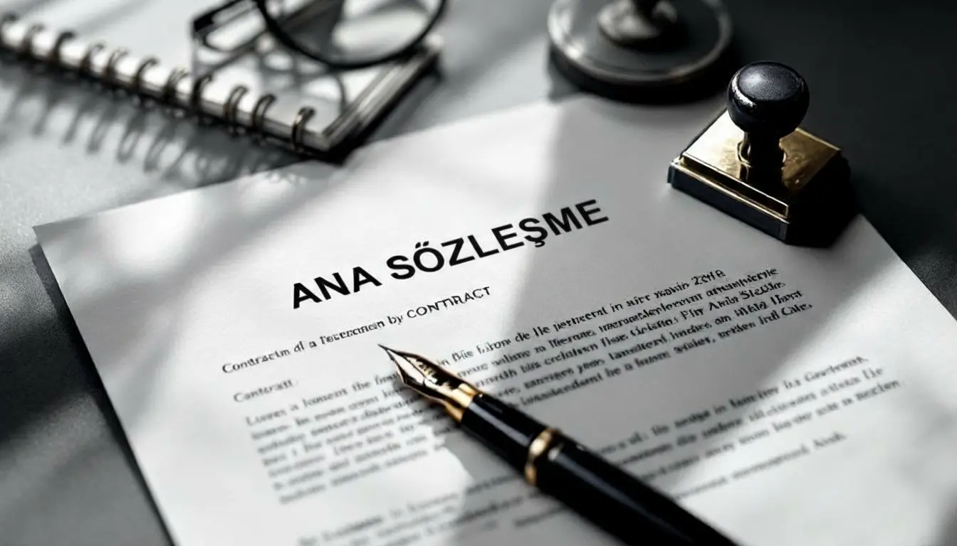 Limited şirket ana sözleşmesi belgesi, kalem ve mühürle birlikte masa üzerinde