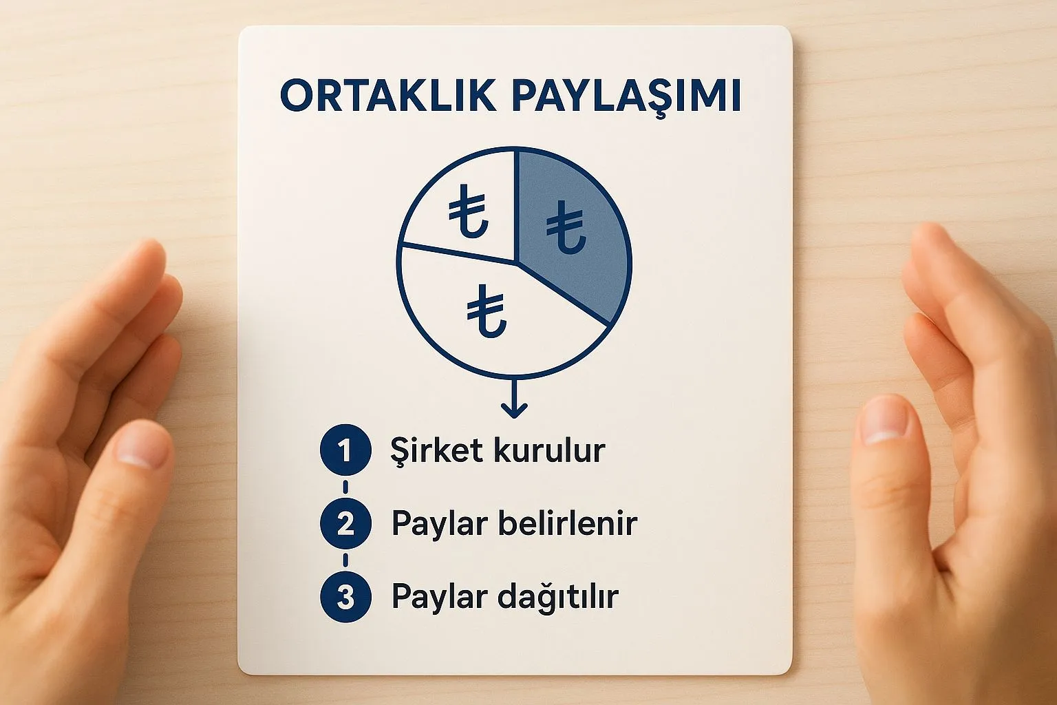 Ortaklık paylaşımı sürecini gösteren infografik – şirket kuruluşu, pay belirleme ve pay dağıtımı adımları