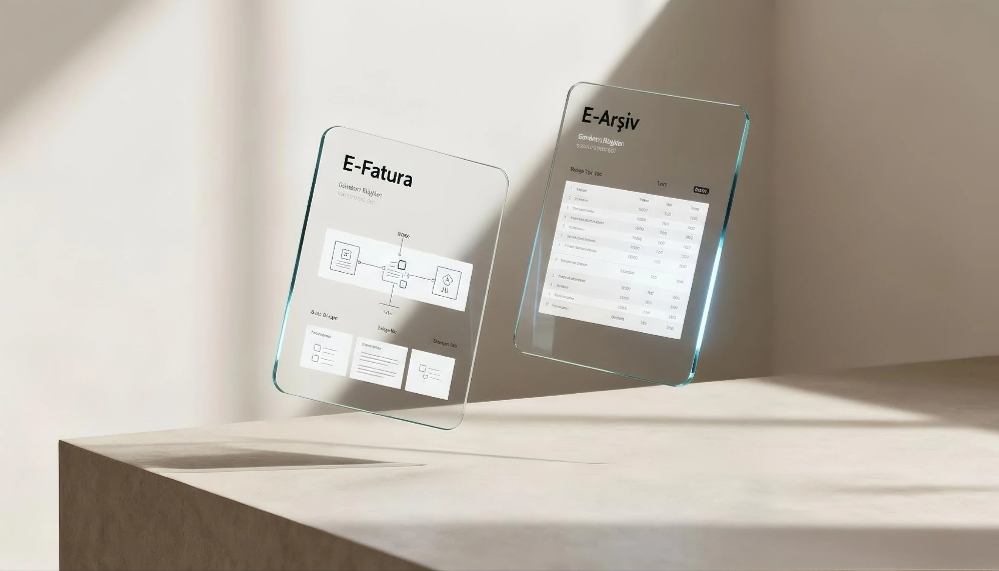 Düşük ciro limitine tabi sektörlerde e-fatura ve e-arşiv fatura kullanımını temsil eden dijital belge ekranları