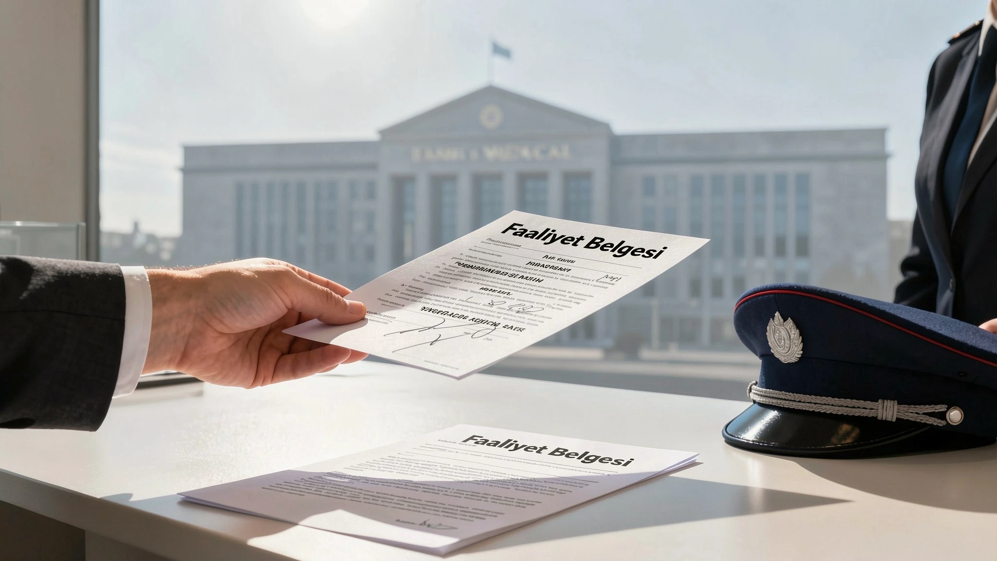 Banka ve resmi kurum işlemlerinde kullanılan faaliyet belgesinin teslim edildiğini gösteren sahne