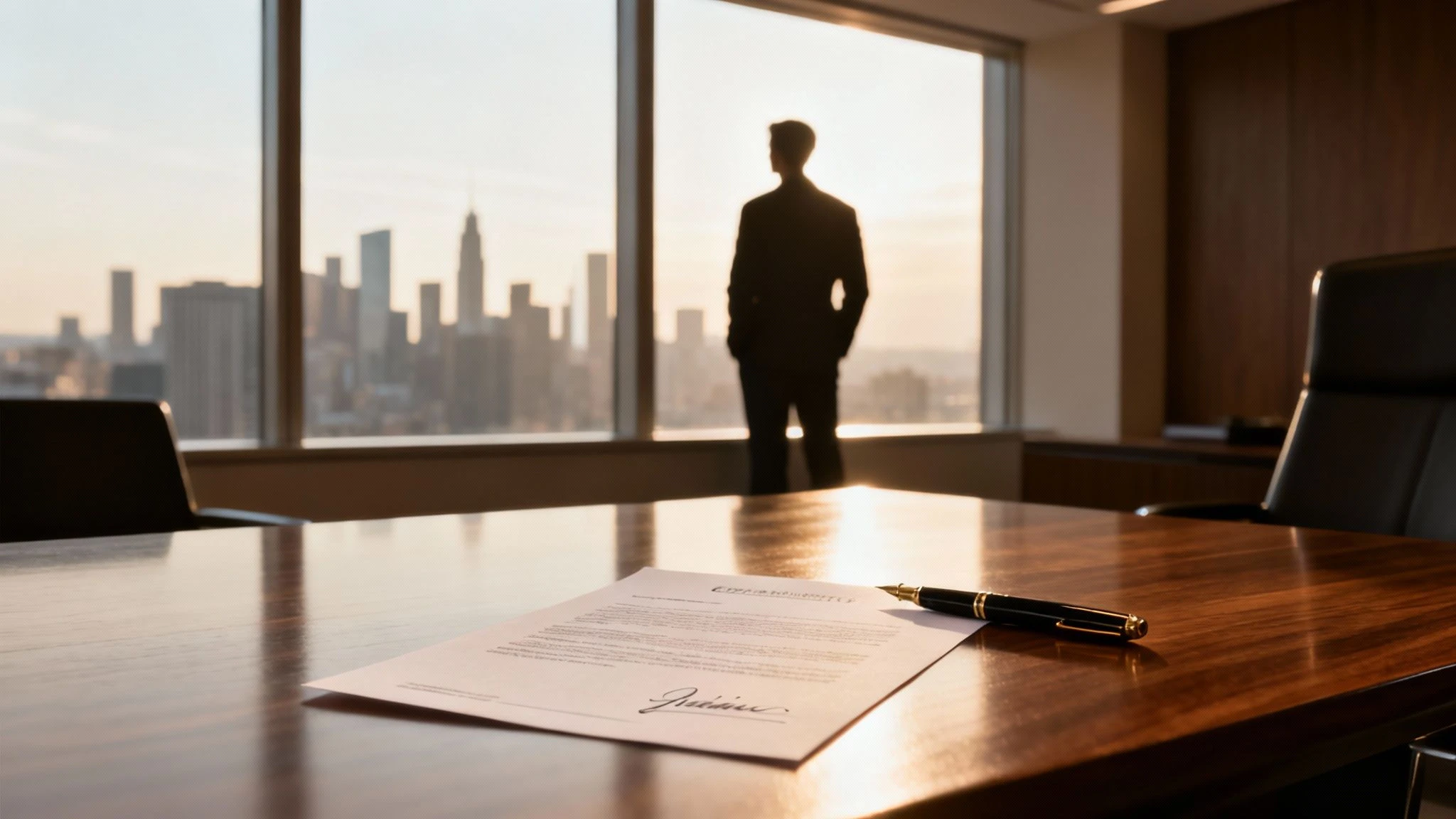 Limited şirketlerde müdür ataması sürecini temsil eden imza ve yönetici silüeti