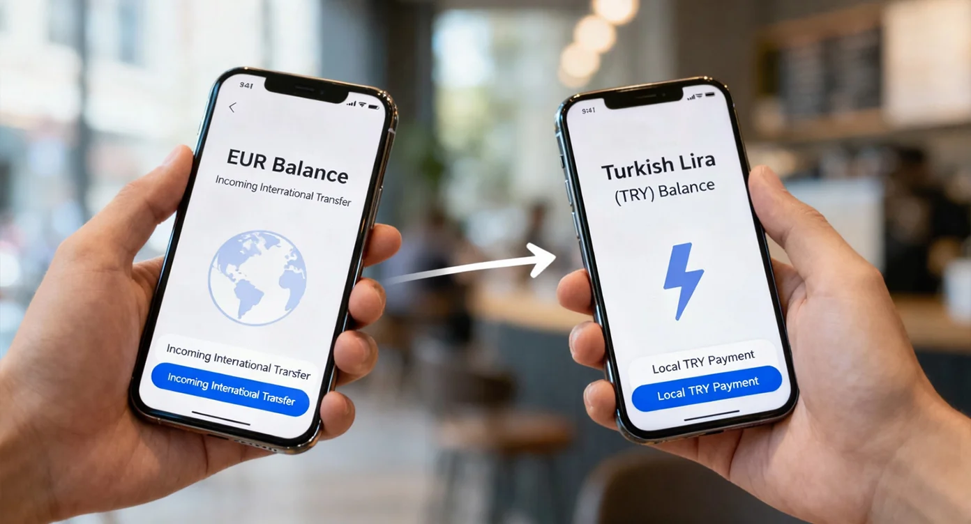 Domestic TRY payment after an international receipt, showing where FAST can fit in a Turkish business payment flow