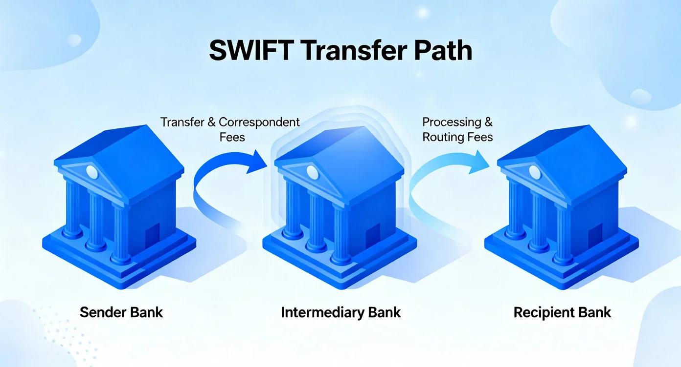 SWIFT transfer route with sender, correspondent and recipient banks for a Turkish business