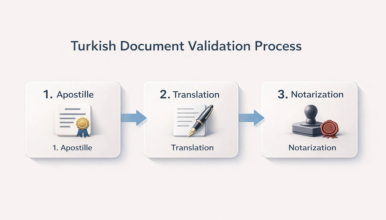 Foreign document workflow in Turkey covering authentication sworn translation notary requirement and submission