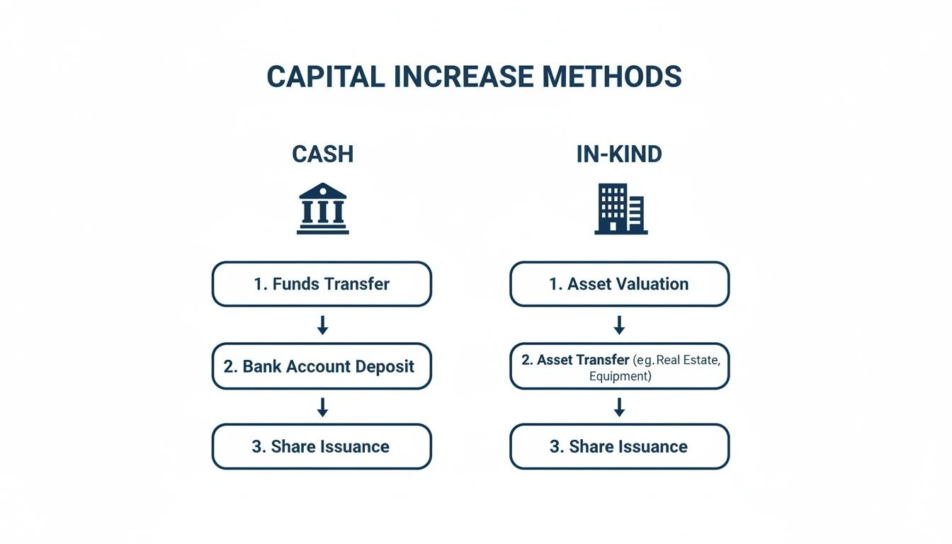 Cash, internal resources, in-kind assets and shareholder receivables in a Turkish capital increase