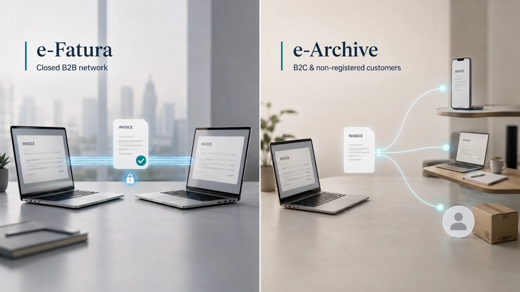 Comparison of e-Fatura and e-Archive invoice routing in Turkey