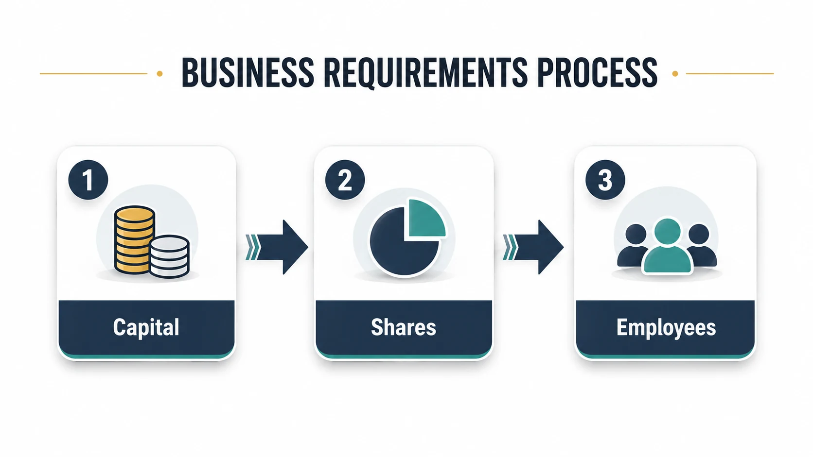 Infographic showing capital, shares and employees as business considerations for a company-owner work permit.