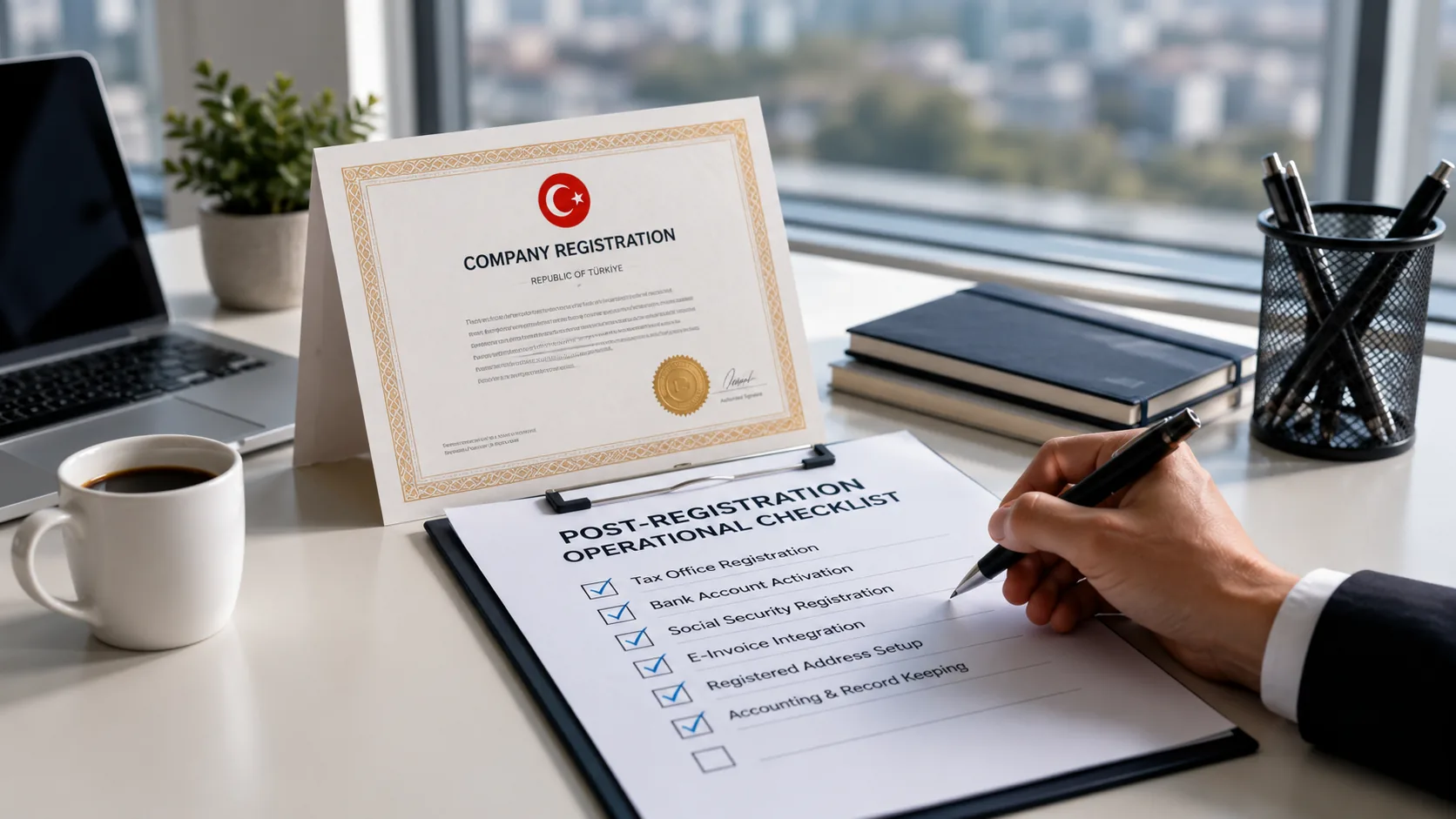 Operational readiness checklist after company registration in Turkey including tax, banking, address, digital and employment steps
