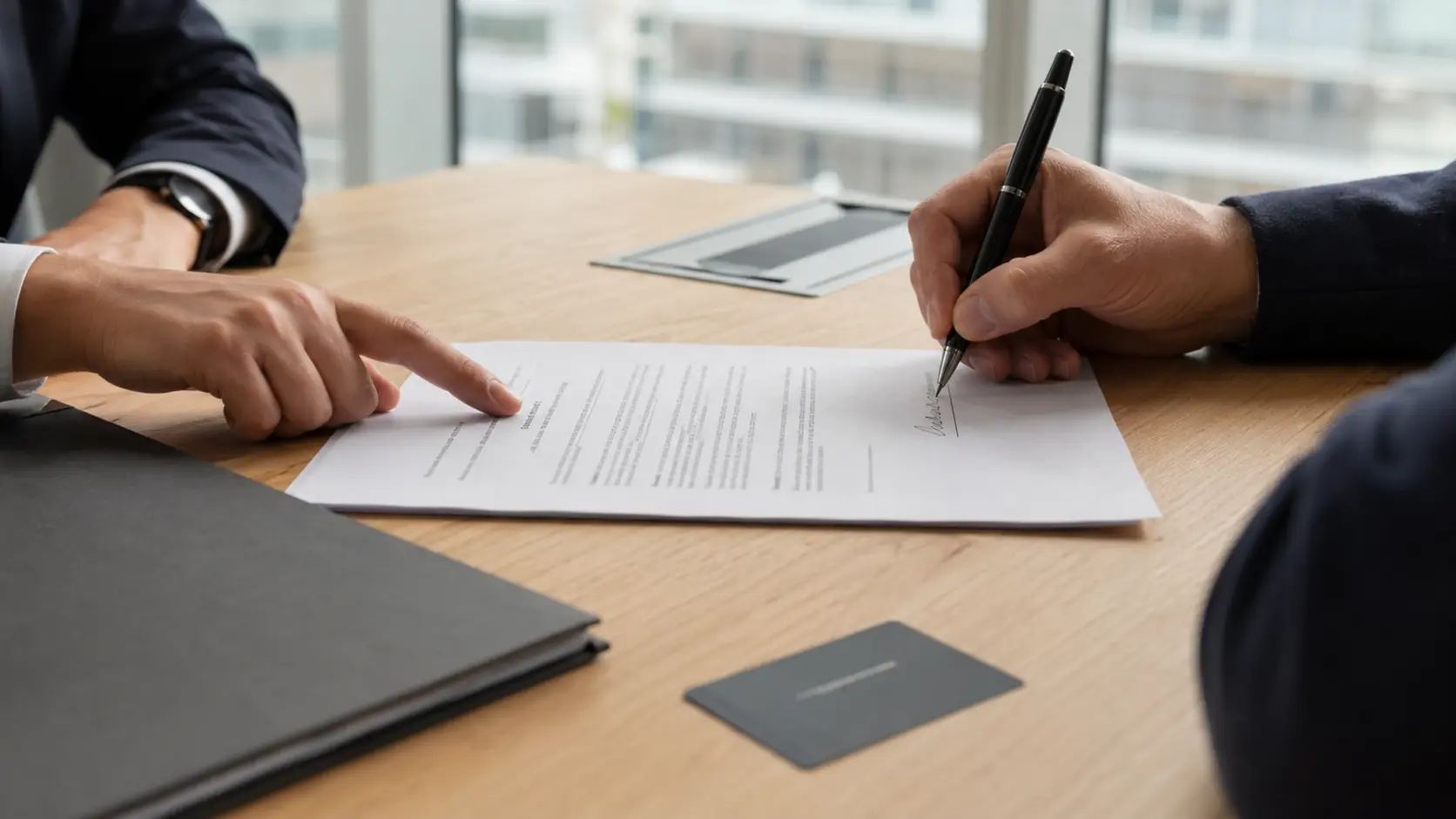 Business owner signing a contract to secure a registered business address in Turkey.