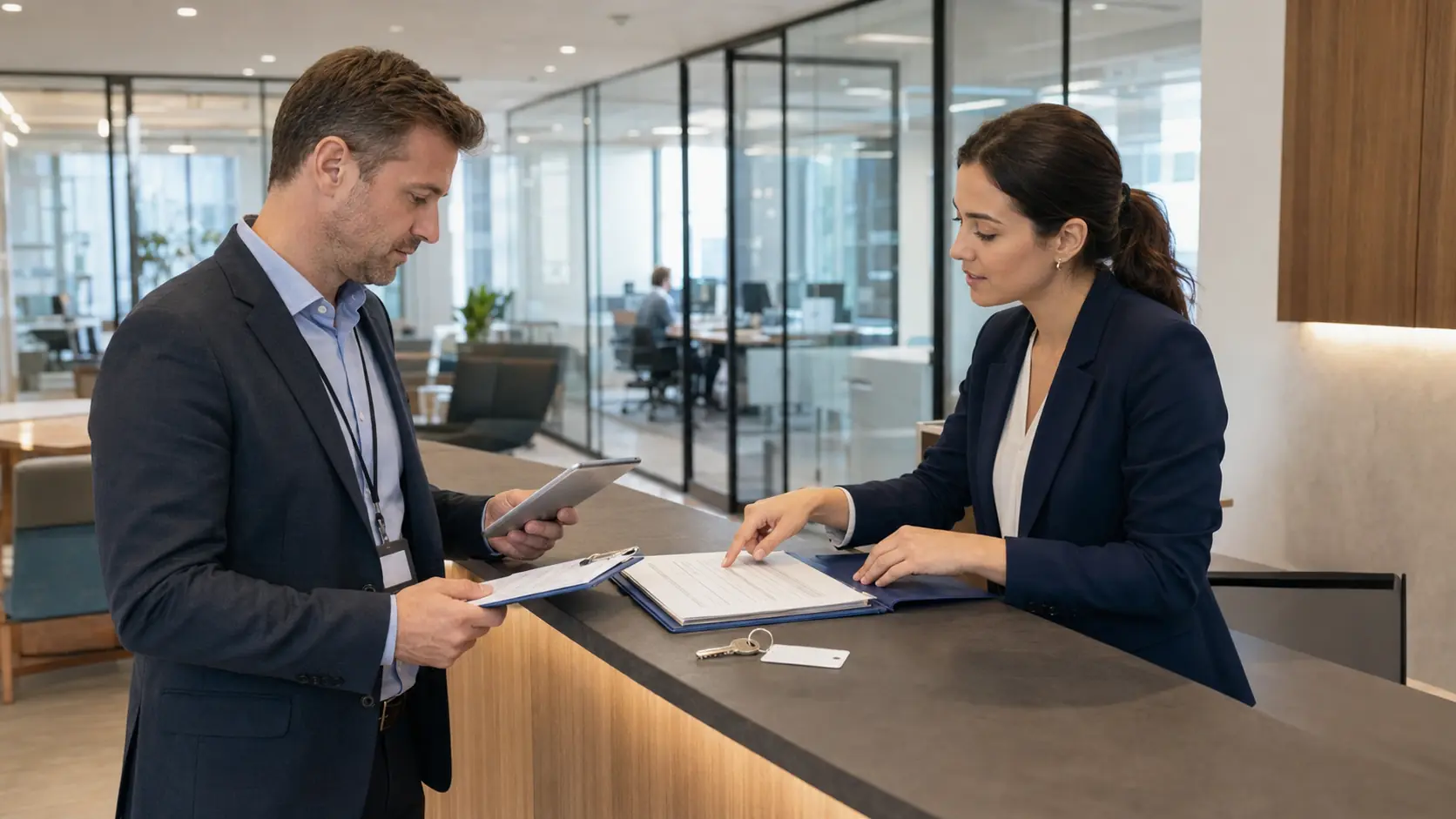 Tax officer reviewing company documents during a registered-address verification process in Turkey.