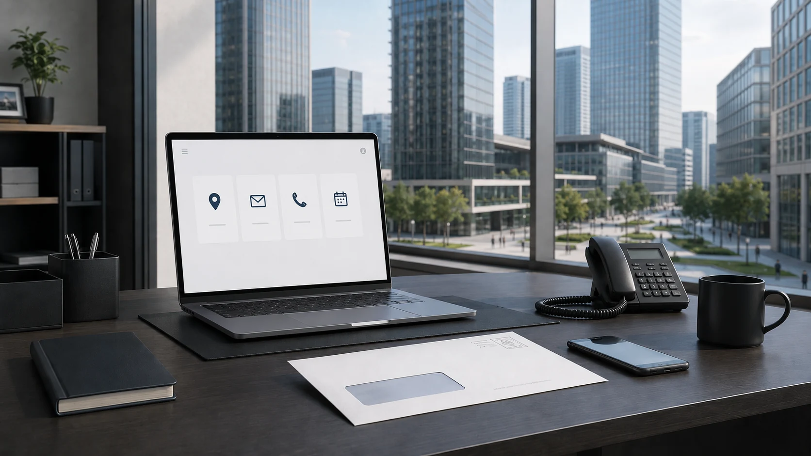 Modern Istanbul virtual-office workspace with business communication and mail-handling facilities.