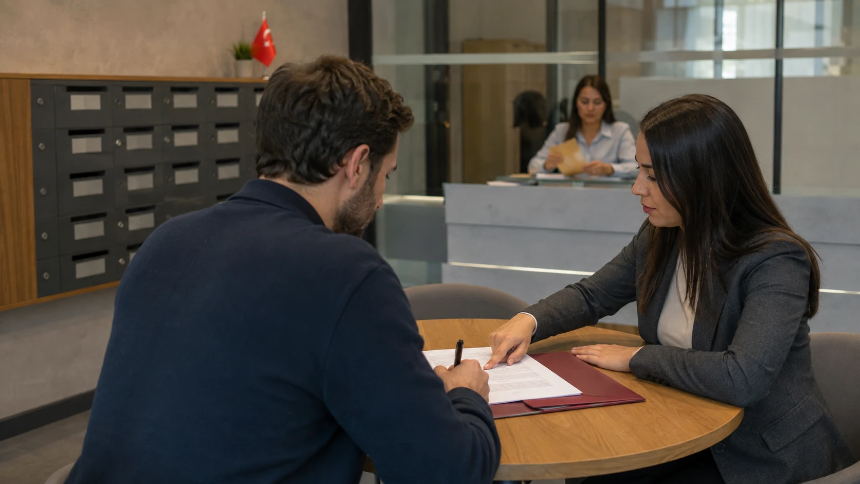 Foreign founder reviewing registered-address documents and remote company administration for a Turkish company.