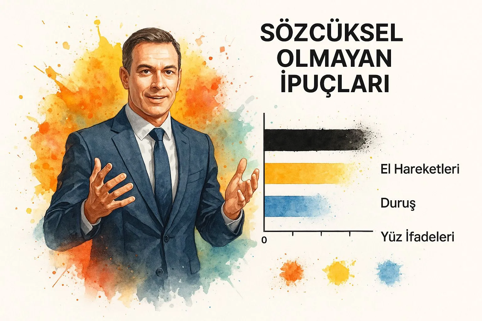 Sunumda sözlü anlatım ve beden dilini kullanan profesyonel