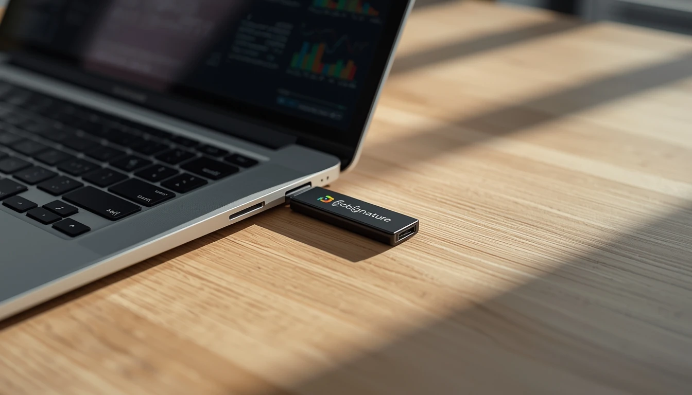 Laptopa takılı USB e-imza cihazı ile dijital belge imzalama işlemi