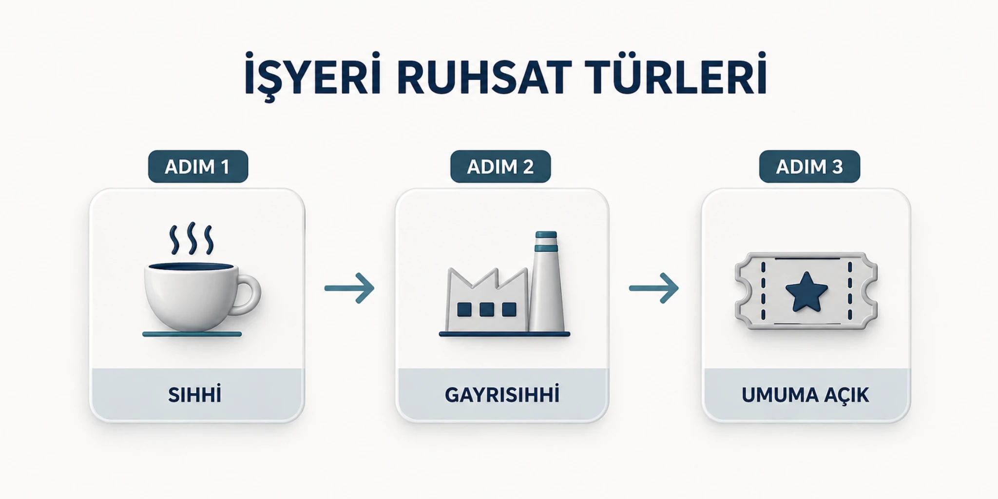 İşyeri ruhsat türlerini sıhhi, gayrisıhhi ve umuma açık olarak gösteren şema